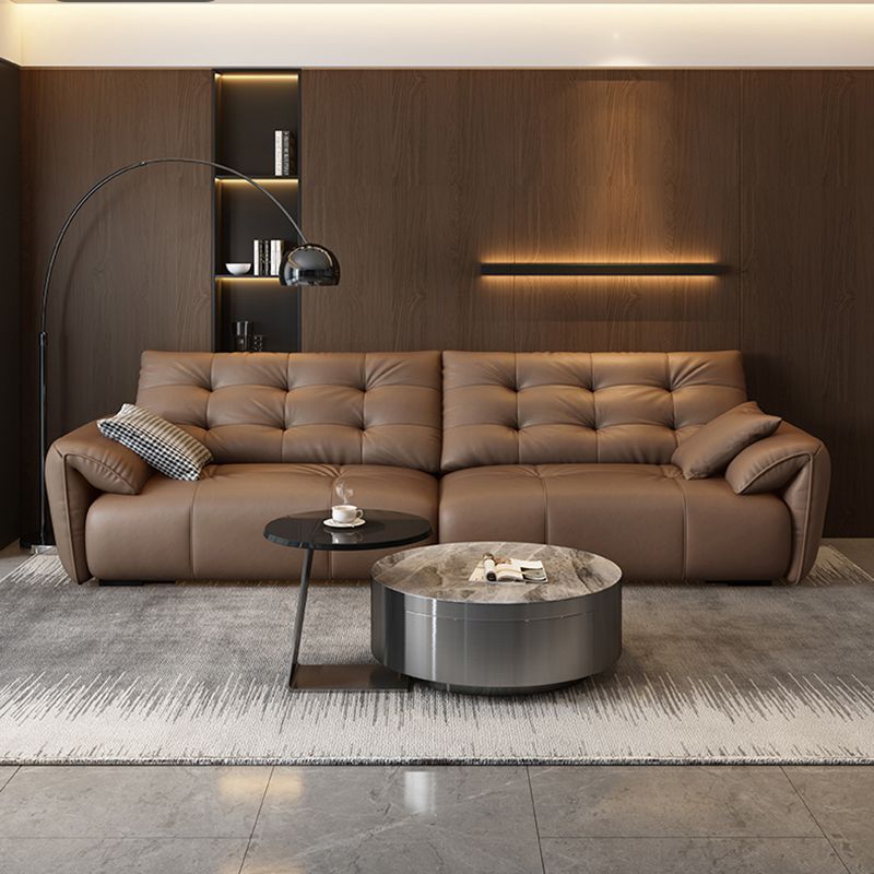 Italian Minimalist Ear Sofa for Living Room, Small Apartment, Leather Art, Simple Modern Straight Row Cowhide Wood