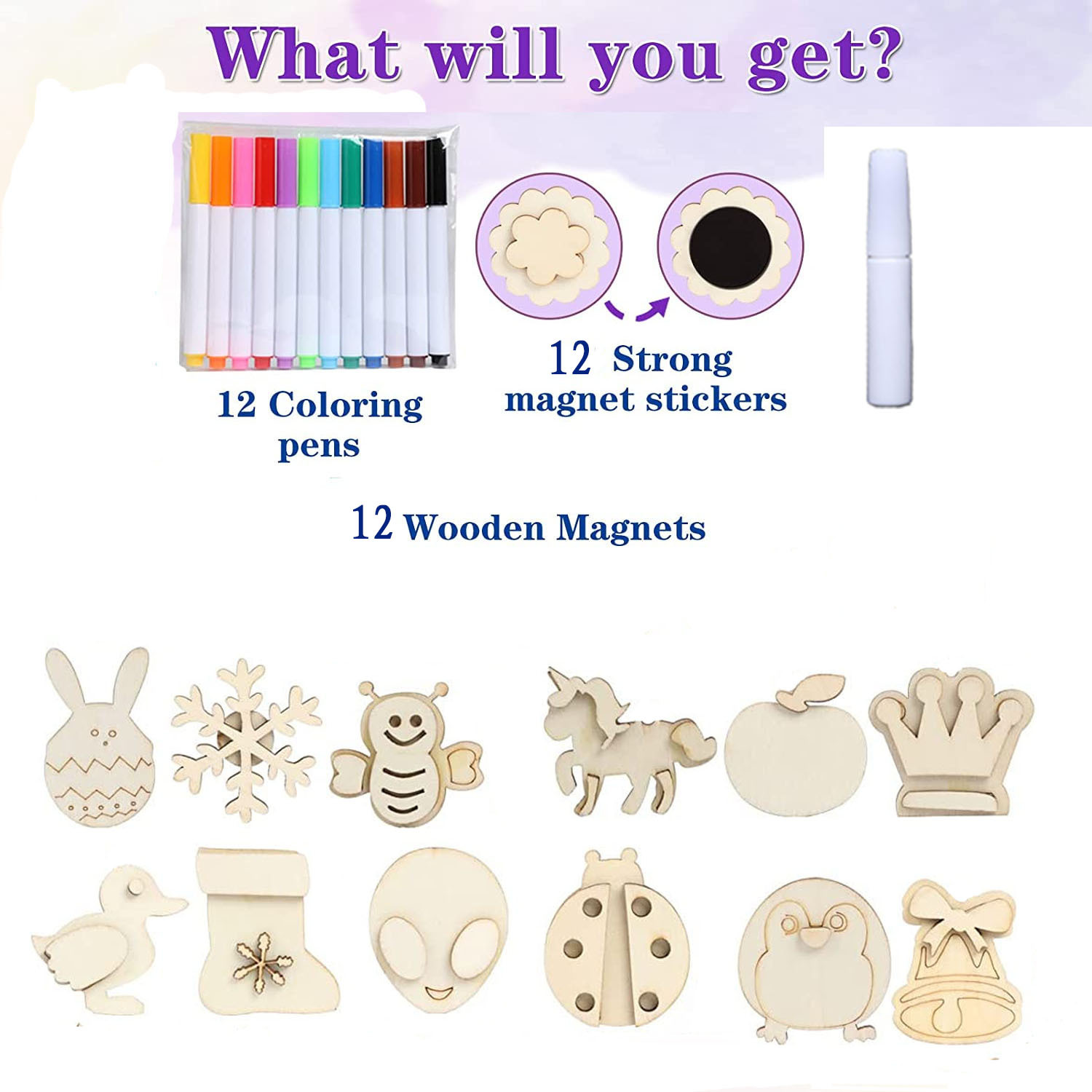 Imanes de Refrigerador Magnéticos, Manualidades para Niños, Regalos de Pintura Hechos a Mano, Imanes de Refrigerador de Madera Estéreo Magnéticos Suaves, Imán de Madera