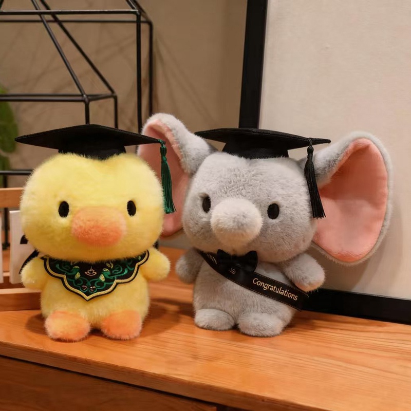 Cute Dr. Pato muñecas juguetes de peluche muñecas de tela muñecas estudiantes regalos de graduación con logotipo