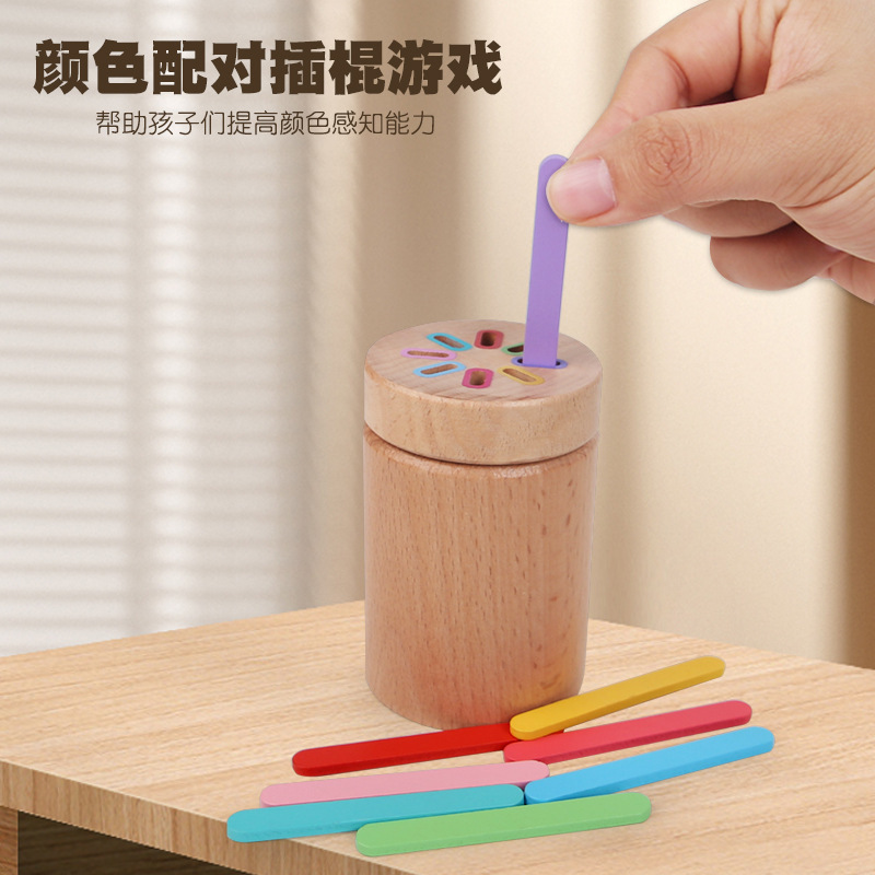 Tubo de clasificación de color transfronterizo, forma de madera, cognición, juguetes educativos de educación temprana Montessori para niños, ayudas didácticas Montessori