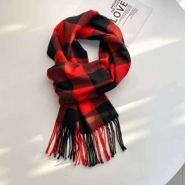 Children's red and black plaid scarf