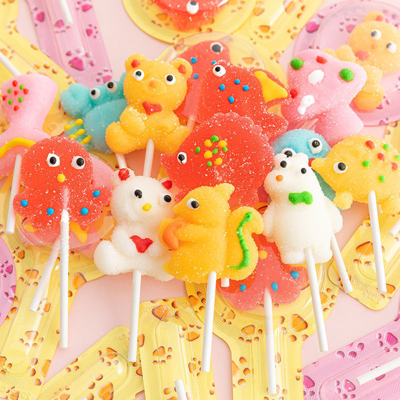 卡通軟糖棒棒糖批發價水果味軟糖動物圖案獨立包裝網紅糖果小零食