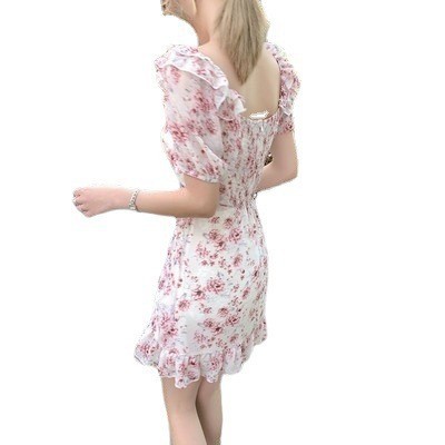 Summer retro red shiffon fitted dress