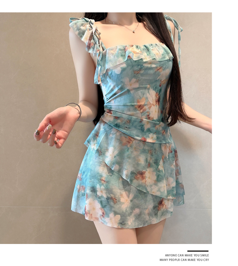 Damen Badeanzug Mit Blumenmuster Rock Und Bauchweg Effekt_voghion.com