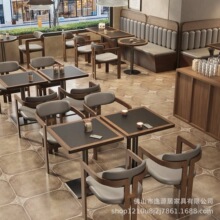 山野风火烧石实木桌椅卡座组合咖啡奶茶店餐桌火锅烤肉靠墙西餐厅
