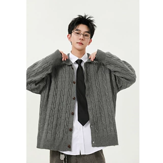 秋冬新款男士高级感韩版潮流老钱风时尚针织衫毛衣开衫大码外套潮