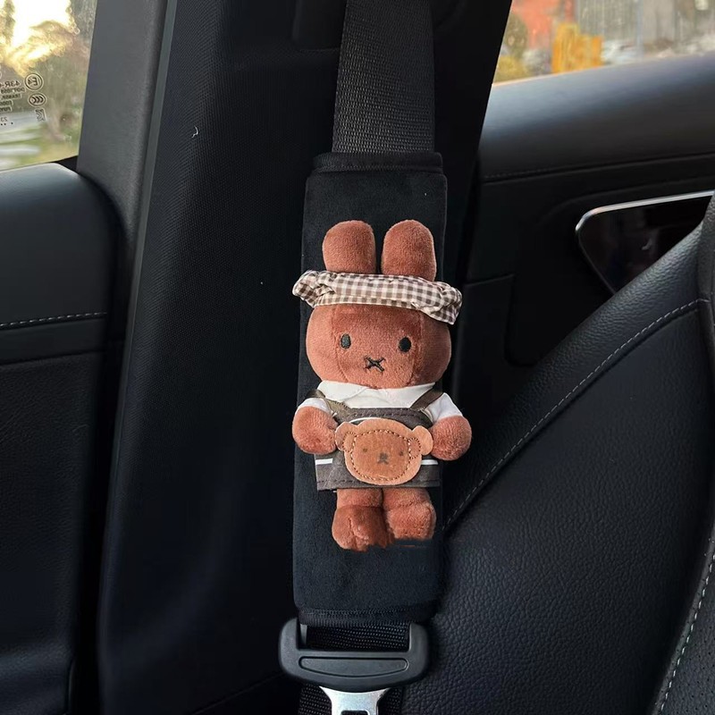 Bread Chef Miffy Rabbit Car Seatbelt Shoulder Pad Plush Doll Decorative Ornament Anti-Neck Strangling Car Interior Accessory