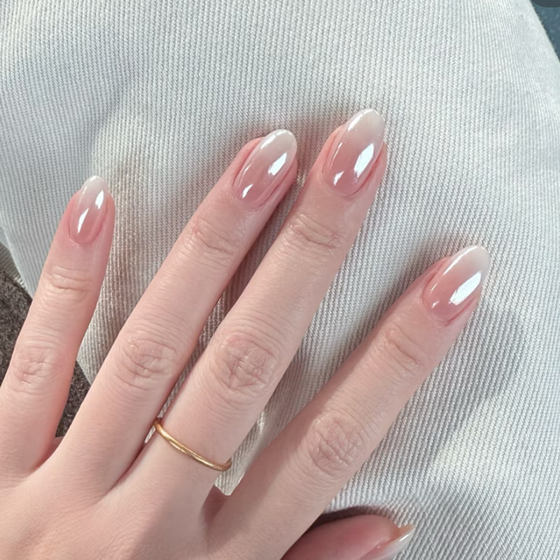 Coated Glittering French-Style White Minimalist Press-On Nails, Simple Gradient, Cross-Border Hot-Selling Nail Art Nail Pieces Wholesale