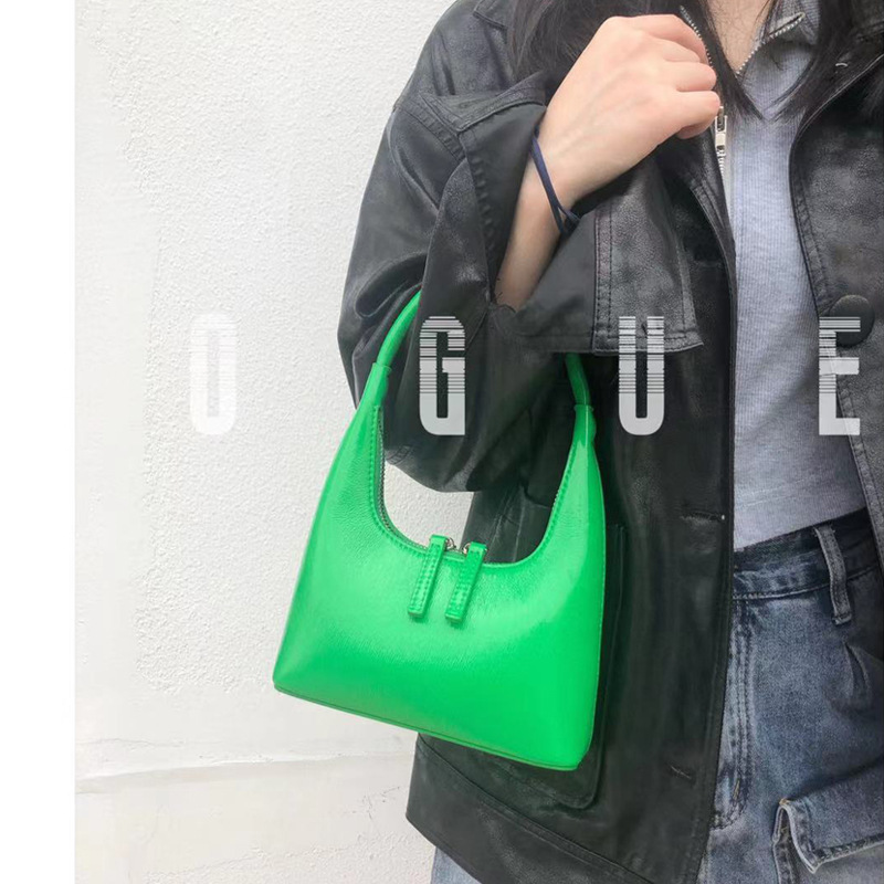 Women's 2022 New Niche Genuine Leather Hobo Bag French Vintage Patent Leather Underarm Bag Simple Handheld Baguette Bag - Thumbnail 2