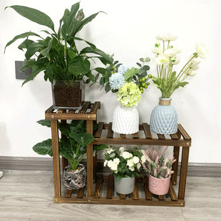 Bay Window Balcony Flower Shelf Pine Multi-Layer Succulent Pothos Flower Pot Shelf Office Desk Storage Rack Floor-Standing
