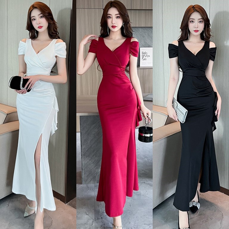 3973 night General Store Women's sexy dress low-cut off-the-shoulder dress evening dress night show work clothes overalls