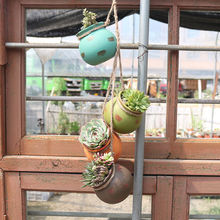 壁掛花盆麻繩多肉植物吊蘭懸掛式懶人陶瓷垂吊花卉吊盆吊藍擺件
