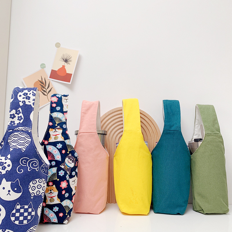 Cubierta de la taza de vacío personalizada crossbody taza de agua para niños hervidor de leche té cubierta protectora universal bolsa de lona portátil imprimible