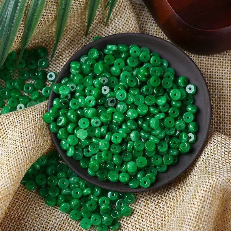 Jadeite Green Abacus Beads Jade Jewelry Safety Buckle Spacer Beads Accessories Loose Beads DIY Crafts Weaving Wholesale