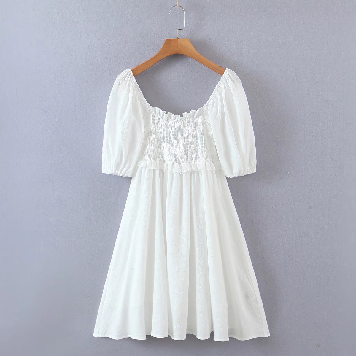 Solid Color Fungus Edge Short Sleeve Elastic Dress NSAM110587