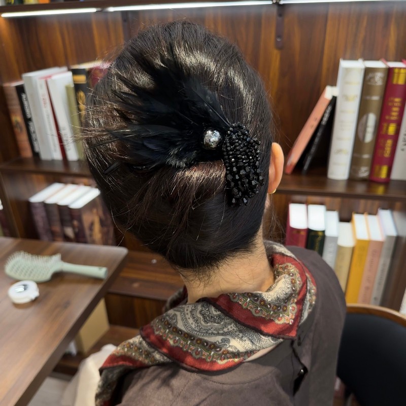 韩国羽毛仙女一字扭扭发夹后脑勺盘发平面鲨鱼夹子轻奢水晶流苏女|undefined