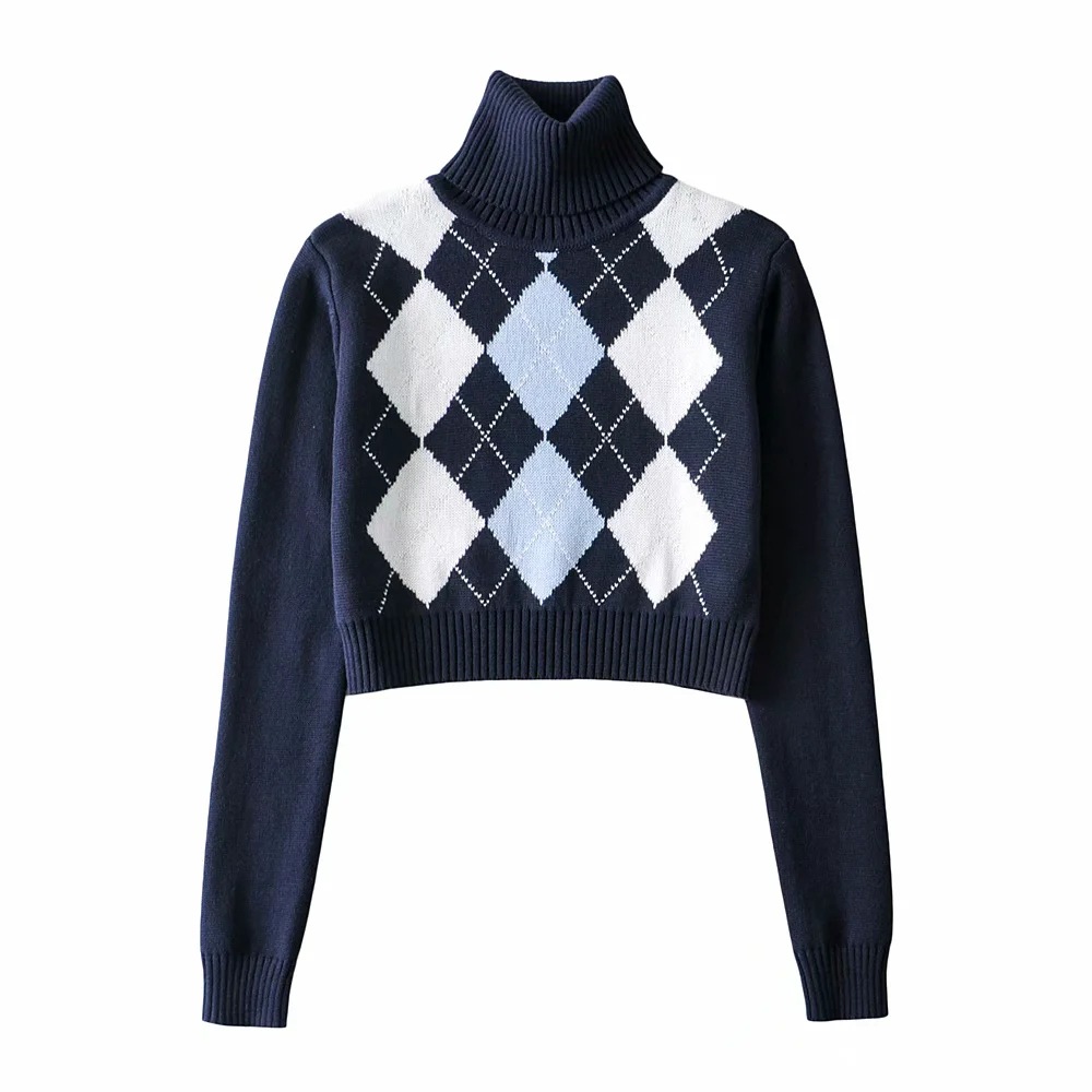 Autumn and winter new high-neck plaid sweater NSAC21611