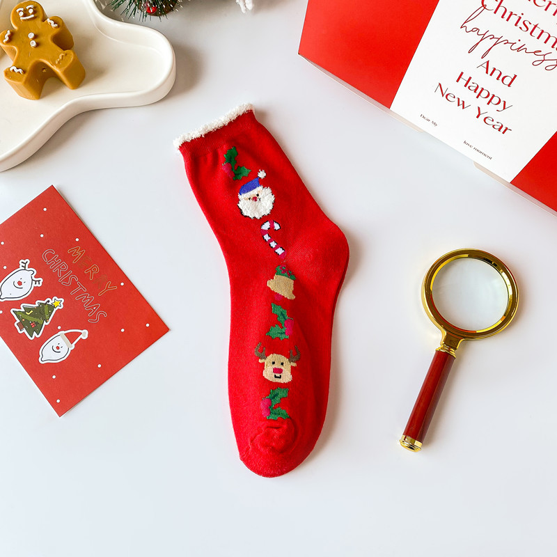 Calcetines rojos de Papá Noel dulces coreanos para niños nuevos de otoño/invierno para Navidad_voghion.com