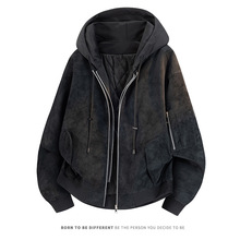 假两件皮棉衣男士时尚连帽外套潮流夹克加厚耐磨防风外套