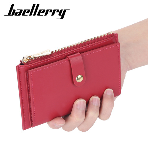 BAELLERRY女士钱包韩版薄款多卡位搭扣手拿包时尚中长款拉链女包