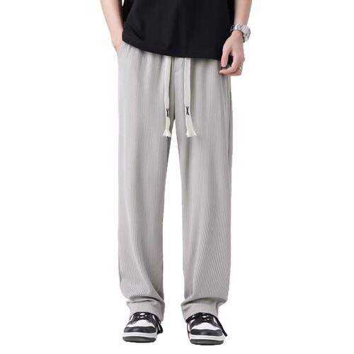 Summer Thin Pants Men's 2025 New Straight Leg Loose Teenage Boys Nine Points Ice Silk Casual Pants Trendy Brand