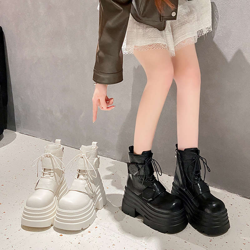 百搭显瘦小个子厚底马丁靴女2025秋季内增高短靴增高10cm小众短靴|undefined