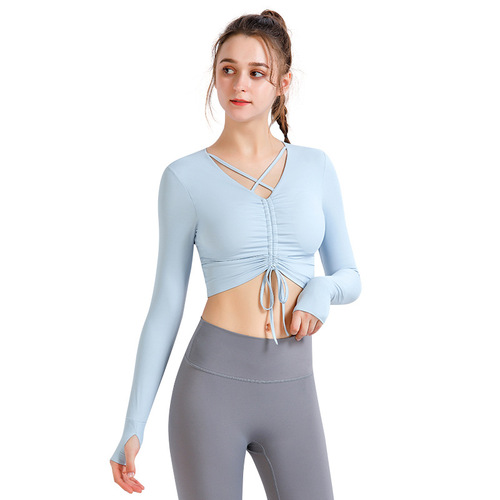  Spring New Style Braided Tank Top with Long Sleeve Sports Top, High Elasticity, Close-Fitting Running and Fitness Yoga Wear for Women