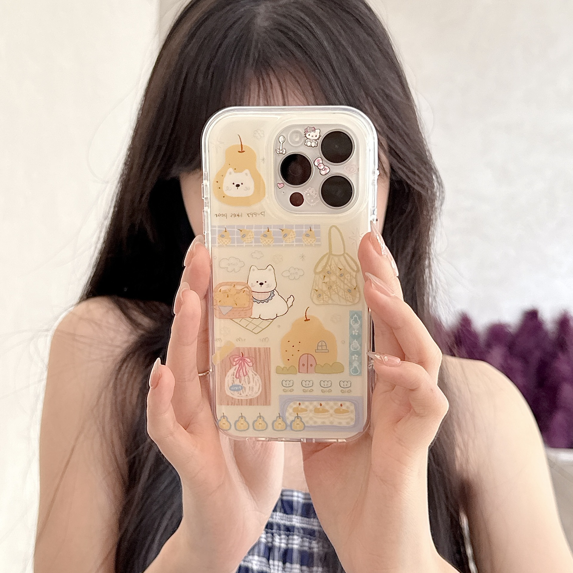 Linda caricatura linda pera cachorro para iphone16 Apple 15ProMax funda para teléfono móvil 14 mujer 13 pulsera