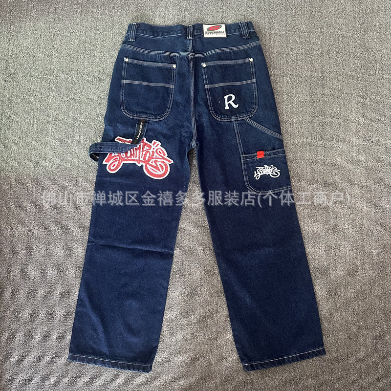 Cross-Border Export Southpole 90S Og Hip-Hop Rap Jeans Multi-Flap Pocket Pants Workwear Embroidered Skateboard Pants for Men