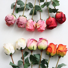 火烤單枝浪漫焦邊手感火烤玫瑰卷邊花假花客廳餐桌花藝假花