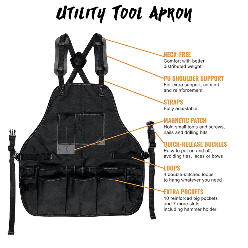 Delantal de lona gruesa transfronteriza logotipo personalizado barbacoa al aire libre electricista carpintería ropa de trabajo herramienta delantal fábrica al por mayor