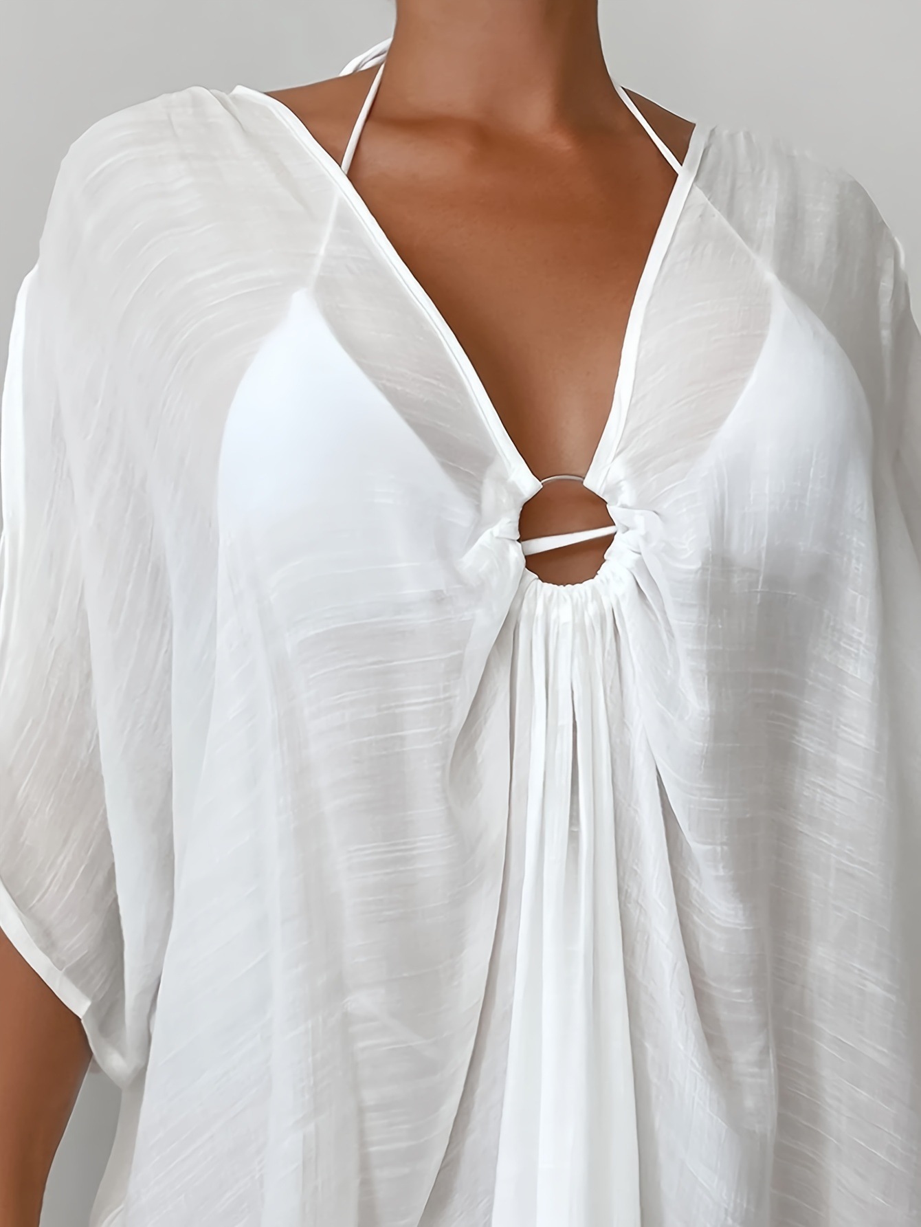Polyester Fabric Type Mid Waist Waist Line 1 Piece Quantity Women's Solid Color Vacation Cover Ups