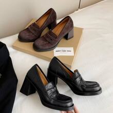 羊皮版～新款法式复古圆头粗跟乐福鞋女英伦风一脚蹬小皮鞋女单鞋