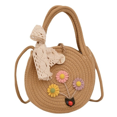 Little Round Bag Lady 2024 Single Shoulder Cotton Rope Bag Top Handle Bag Hand-held Bag Lady Cross-Body Woven Bag