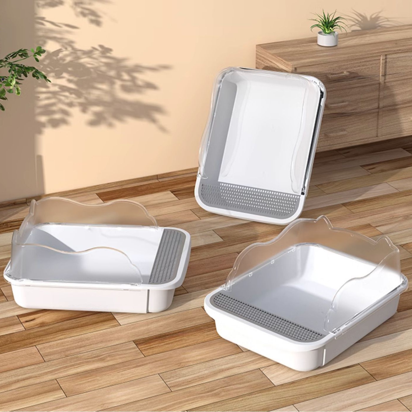 La caja de arena para gatos es de gran tamaño, gruesa, semicerrada, antisalpicaduras externas, inodoro para gatos jóvenes, distribución de suministros para mascotas para gatos domésticos al por mayor