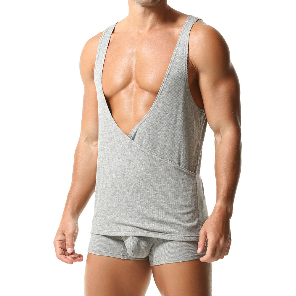 Cross-Border Special Offer: Tauwell Summer Men's Solid Color Tank Top, Deep V-Neck Home Wear Tank Top, Foreign Trade Dropshipping, Amazon In-Stock
