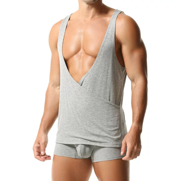 Cross-Border Special Offer: Tauwell Summer Men's Solid Color Tank Top, Deep V-Neck Home Wear Tank Top, Foreign Trade Dropshipping, Amazon In-Stock