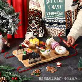 跨境圣诞节装饰托盘雪橇车造型零食甜品糖果盘熟食托盘蛋糕架茶盘