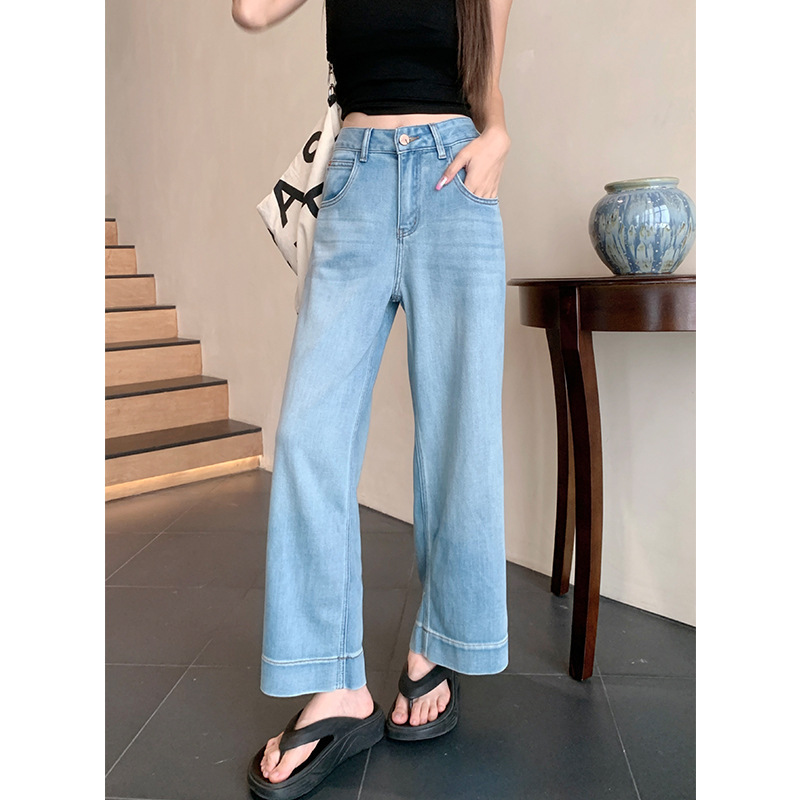 Plus Size Tencel Cropped Jeans for Women, Summer Thin Loose Slimming Ice Silk Drape High-Waisted Straight Wide-Leg Pants Plus Size Tencel Cropped Jeans for Women, Summer Thin Loose Slimming Ice Silk Drape High-Waisted Straight Wide-Leg Pants