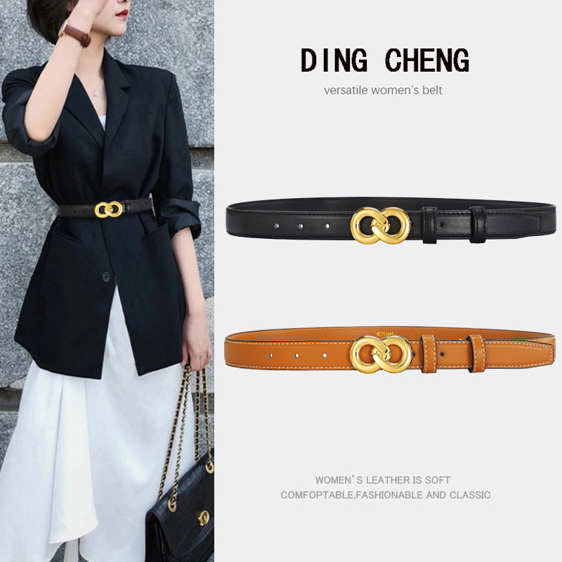 Women's leather fashionable and versatile, smooth buckle belt, women's_voghion.com