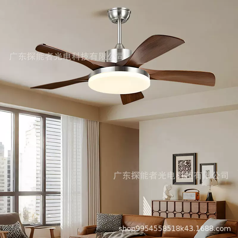 中古风扇灯5新大气复古吊扇灯客厅餐厅胡桃木色带灯风扇吊灯