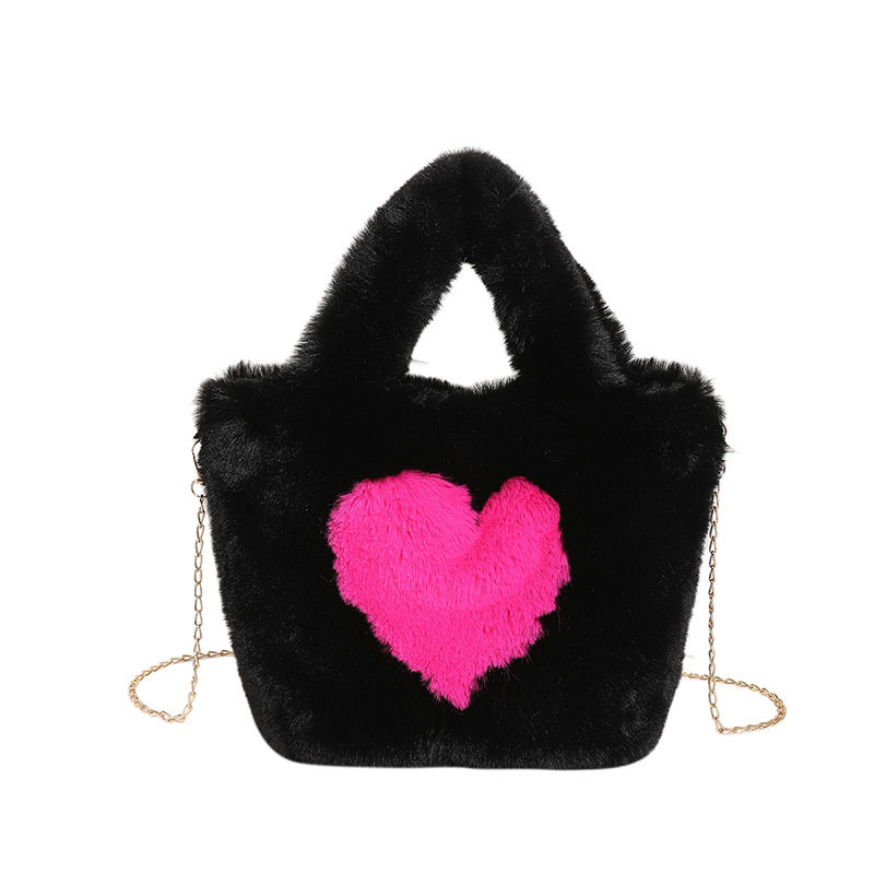 Autumn And Winter New Plush Love Chain Bag Casual Versatile Fashion Trend Handheld Tote Bag Single Shoulder Crossbody Women's Bag_senzul.com