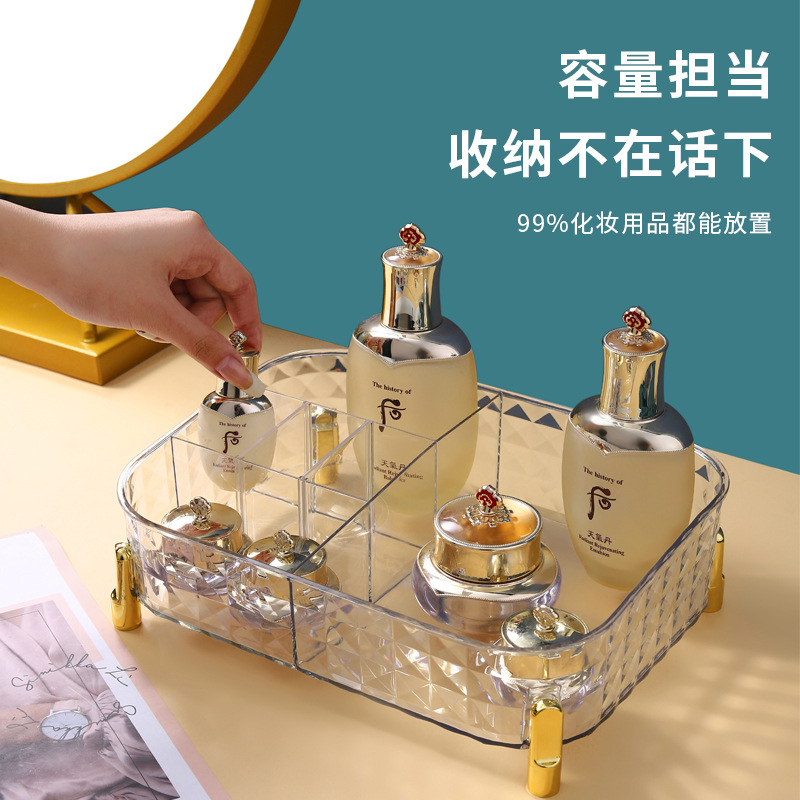 Light Luxury Style Storage Box for Desktop | Transparent Cosmetic Organizer | Lipstick & Skincare Storage Rack for Dorms & Bathrooms