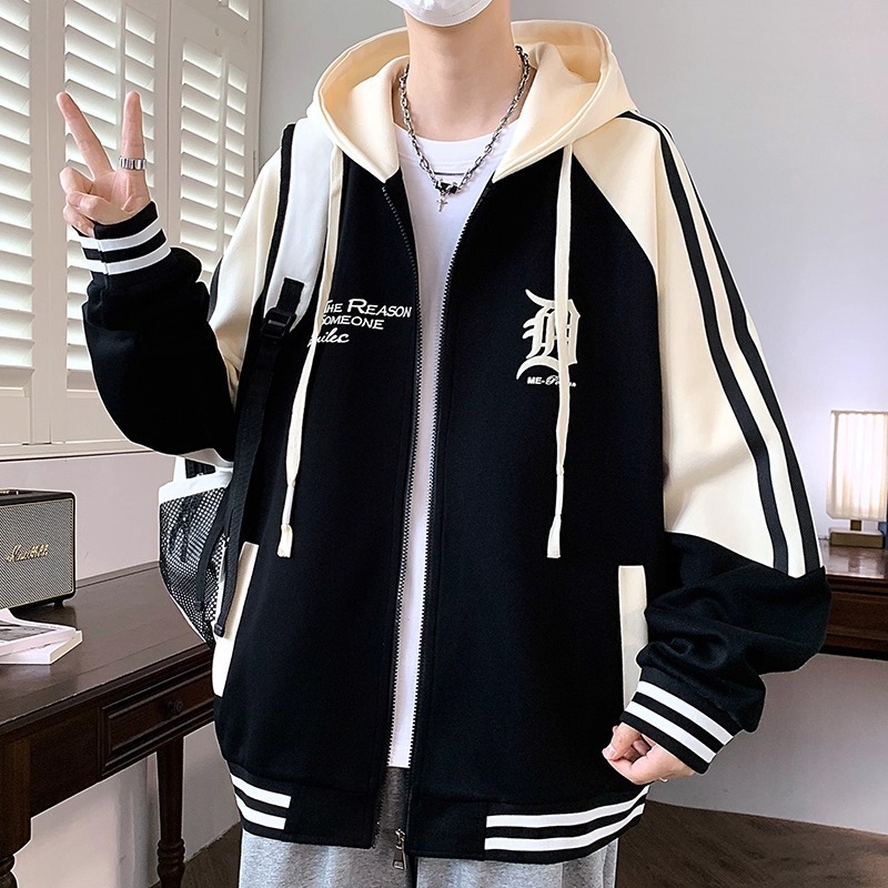 美式棒球服外套男春秋季连帽开衫卫衣夹克男生套装穿搭三件套潮流|undefined