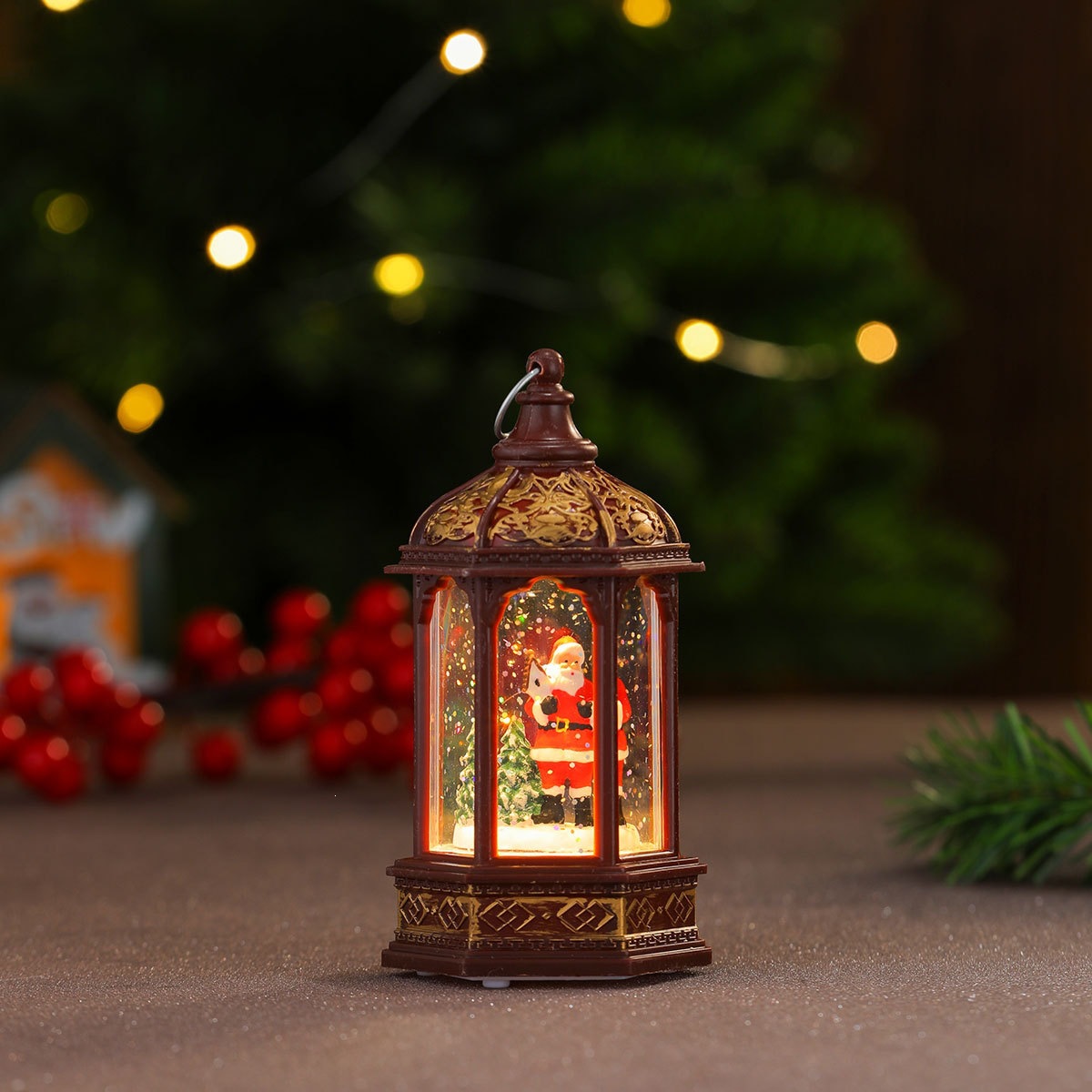 Inyección de agua de Navidad nieve hexagonal lámpara de viento iluminante lámpara de noche regalos de Navidad decoraciones de Navidad