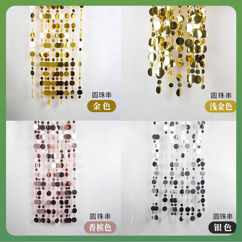 ◉ Round Sequin Bead Curtain Hanging Decorations for Wedding Backdrop, Stage Ceiling, Shop Window, and Street Stall Decoration and Display