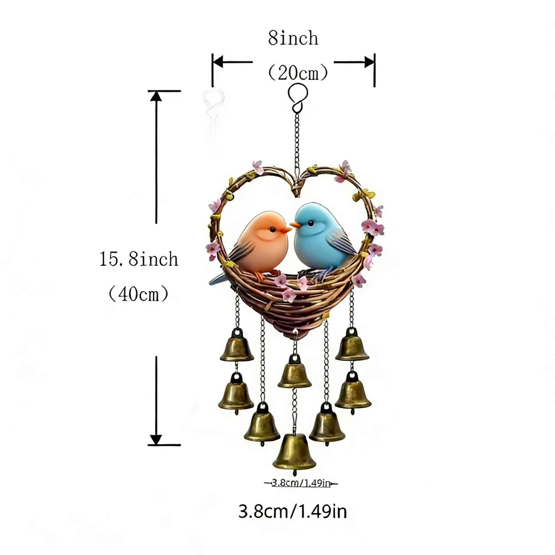 Colgante acrílico 2d plano amor colgante campana de viento con mariposa decoración cadena, adecuado para el hogar y el jardín