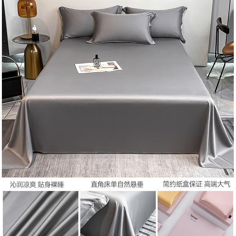Sábanas de verano de seda de una sola pieza de color sólido dormitorio doble individual seda de hielo funda de edredón desnuda funda de almohada de edredón de tres piezas
