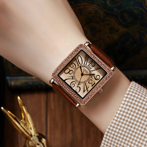 Godi Retro Square Women's Luxury Diamond-BLK Strap Quartz Watch for Ladies - High-End Strap Watch Wholesale