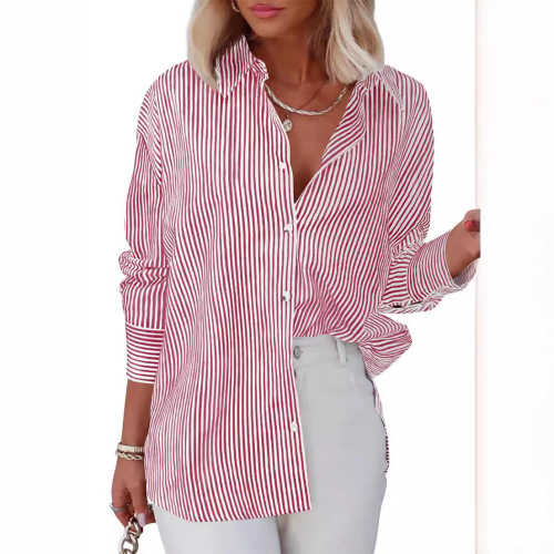 2024 Amazon Women's Striped Button-down Shirt Classic Long Sleeve Fashion Collared Office Work Shirt Top